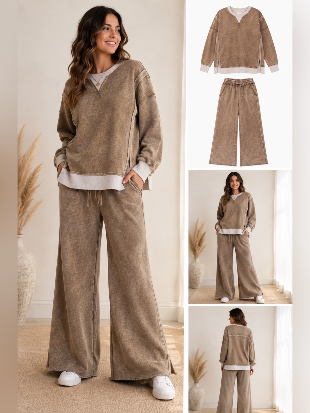 Zenana Mineral Wash French Terry Wide Leg 2-Piece Set